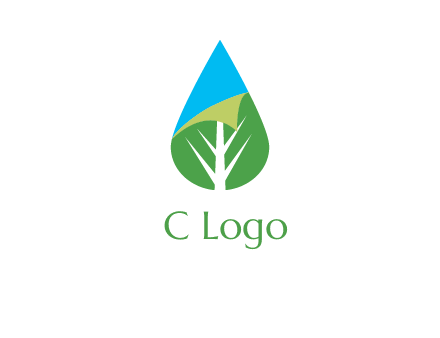 water drop with leaf and folded corner logo