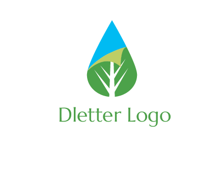 water drop with leaf and folded corner logo