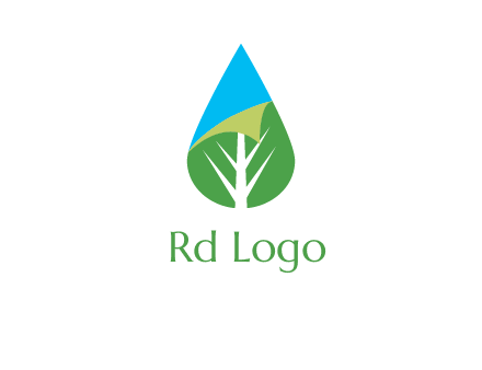 water drop with leaf and folded corner logo