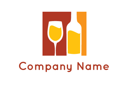 abstract wine glass and bottle in square logo