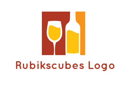 abstract wine glass and bottle in square logo