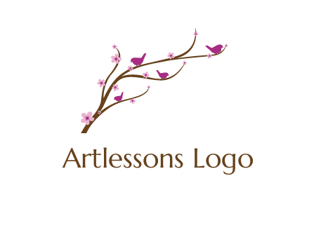 birds in the tree with flowers logo