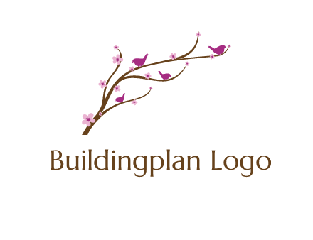 birds in the tree with flowers logo