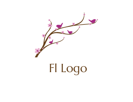 birds in the tree with flowers logo