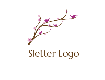 birds in the tree with flowers logo