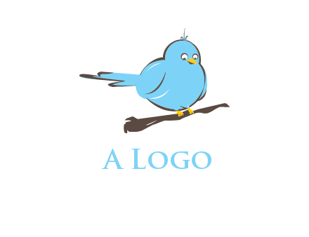 cartoon bird sit on wood logo