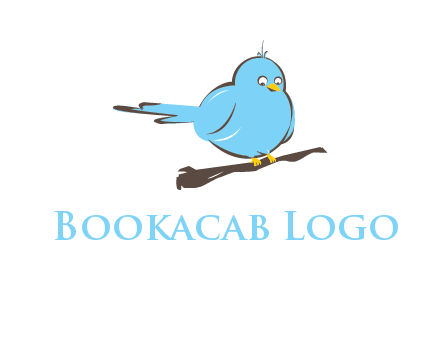 cartoon bird sit on wood logo