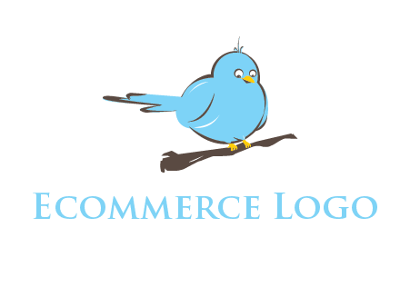 cartoon bird sit on wood logo