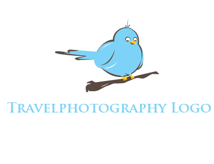 cartoon bird sit on wood logo