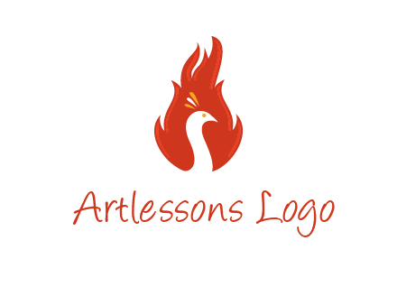 abstract peacock in fire flames icon