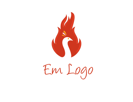 abstract peacock in fire flames icon