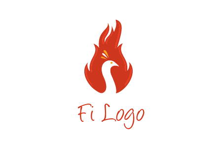 abstract peacock in fire flames icon