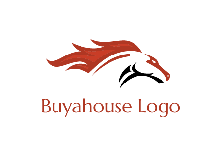 abstract horse combine with fire flames logo