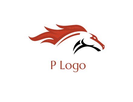 abstract horse combine with fire flames logo