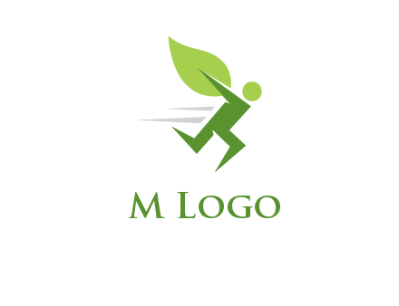 abstract running person with leaf icon