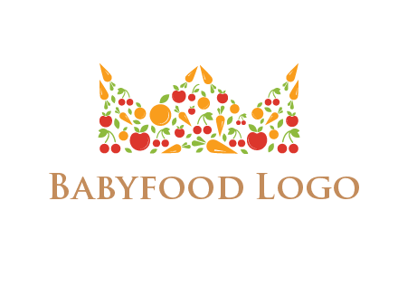 vegetables and fruits forming abstract crown logo