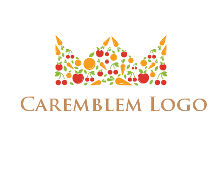 vegetables and fruits forming abstract crown logo