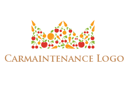 vegetables and fruits forming abstract crown logo