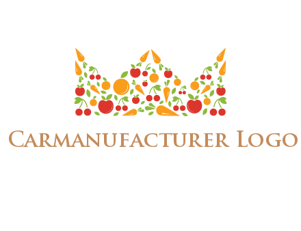 vegetables and fruits forming abstract crown logo