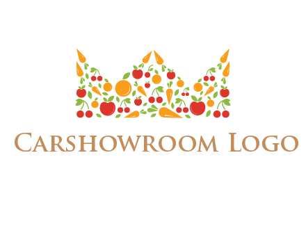 vegetables and fruits forming abstract crown logo