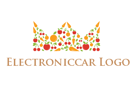 vegetables and fruits forming abstract crown logo