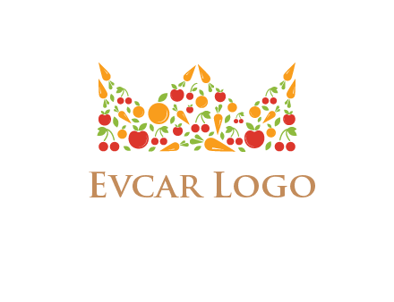 vegetables and fruits forming abstract crown logo