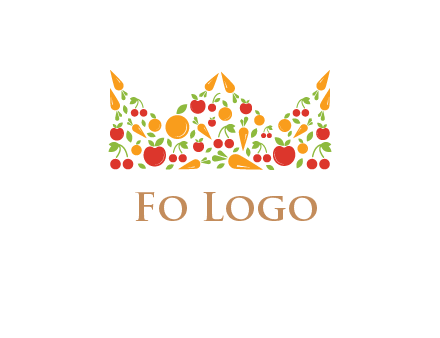 vegetables and fruits forming abstract crown logo