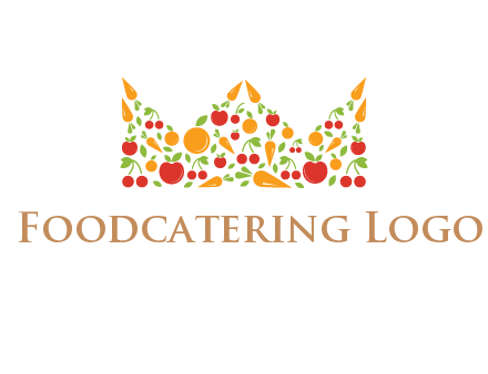 vegetables and fruits forming abstract crown logo