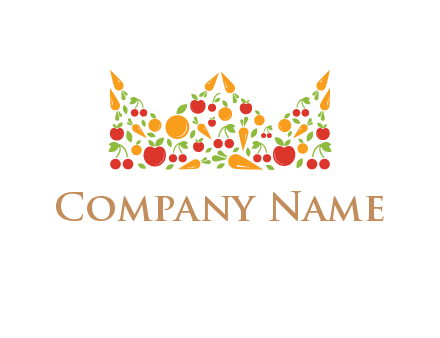 vegetables and fruits forming abstract crown logo