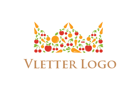 vegetables and fruits forming abstract crown logo