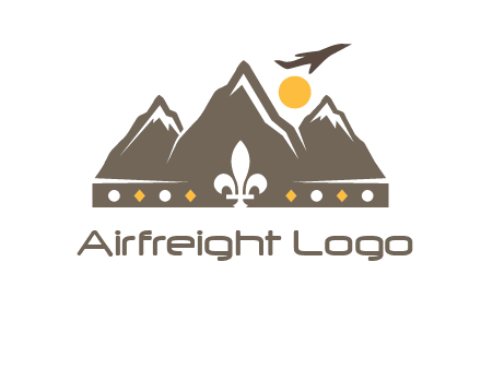 crown made of mountains with flying airplane logo