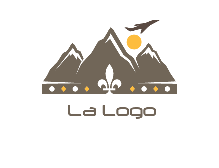 crown made of mountains with flying airplane logo