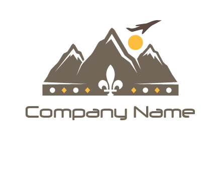 crown made of mountains with flying airplane logo