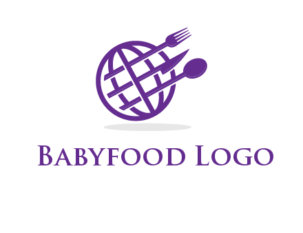 globe combined with fork spoon and knife logo