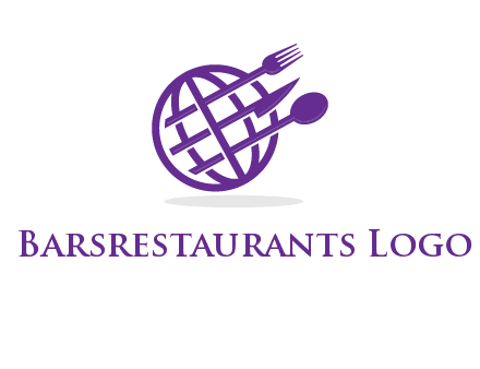 globe combined with fork spoon and knife logo