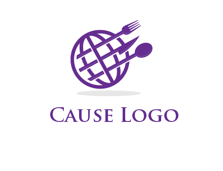 globe combined with fork spoon and knife logo