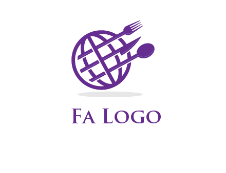 globe combined with fork spoon and knife logo