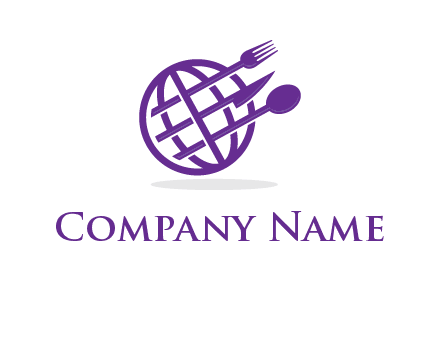 globe combined with fork spoon and knife logo