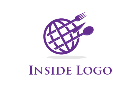 globe combined with fork spoon and knife logo