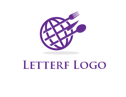 globe combined with fork spoon and knife logo