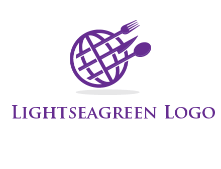 globe combined with fork spoon and knife logo