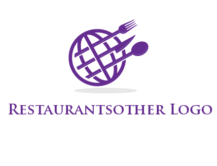 globe combined with fork spoon and knife logo