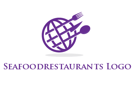 globe combined with fork spoon and knife logo