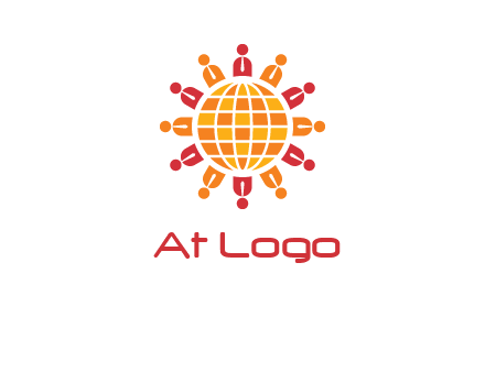 abstract people around abstract globe logo