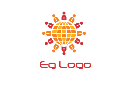 abstract people around abstract globe logo