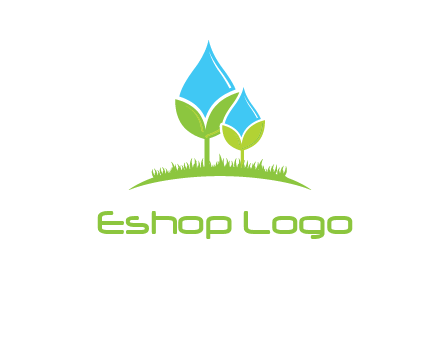 water drop merge with plant over grass logo