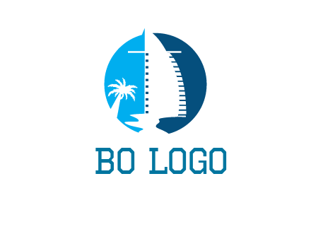 sailing boat and tree in circle logo