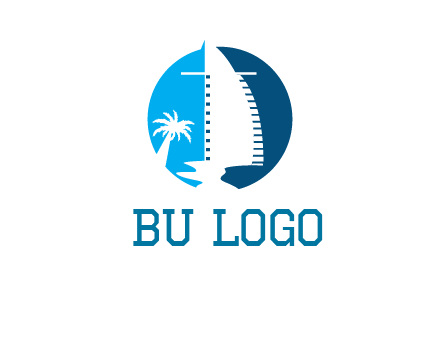 sailing boat and tree in circle logo