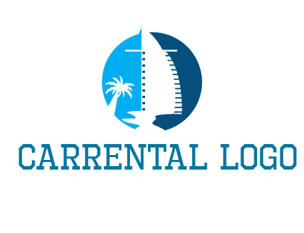 sailing boat and tree in circle logo