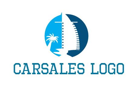 sailing boat and tree in circle logo